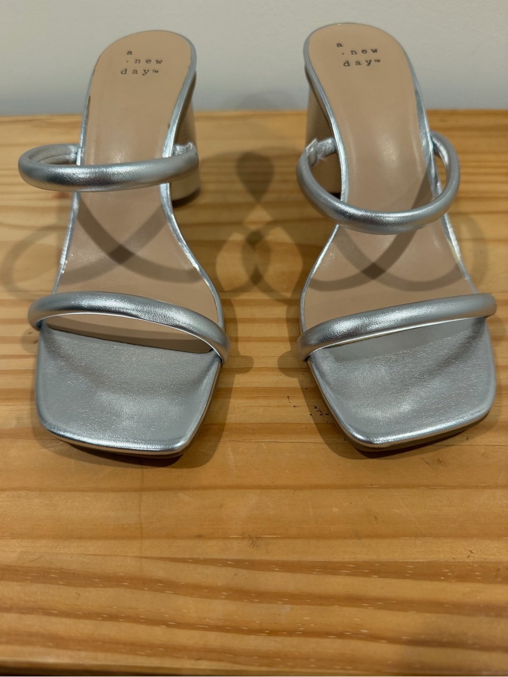 A New Day Silver Strappy Block Heel Sandal - Women’s Size 7